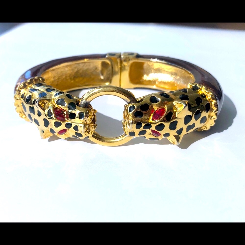 Beautiful Kenneth Jay Lane Brown Double Leopard Bracelet